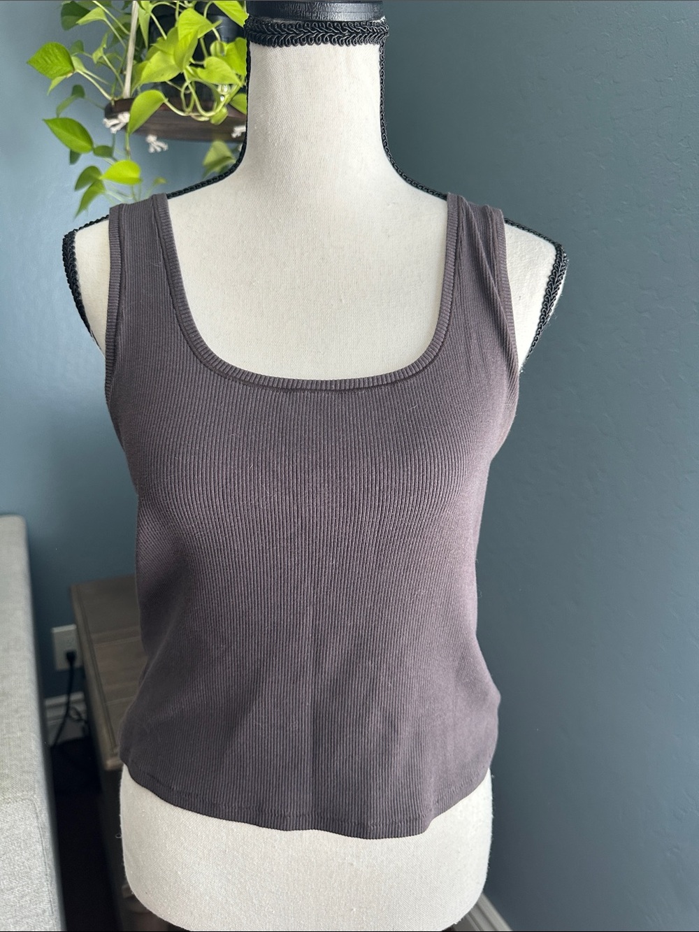 SKIMS Ribbed Scoop Tank Top - Dark Taupe